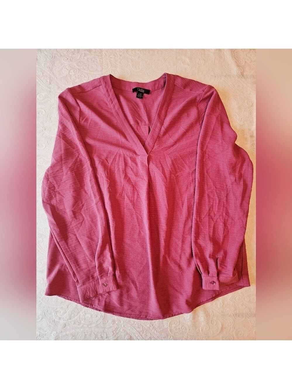 Dalia Pink Blouse, Size Large, NWOT, V-Neck, Long Sleeves